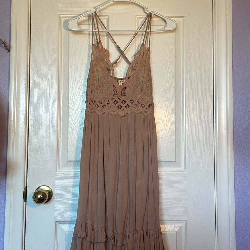 Blush pink dress with lace finishes